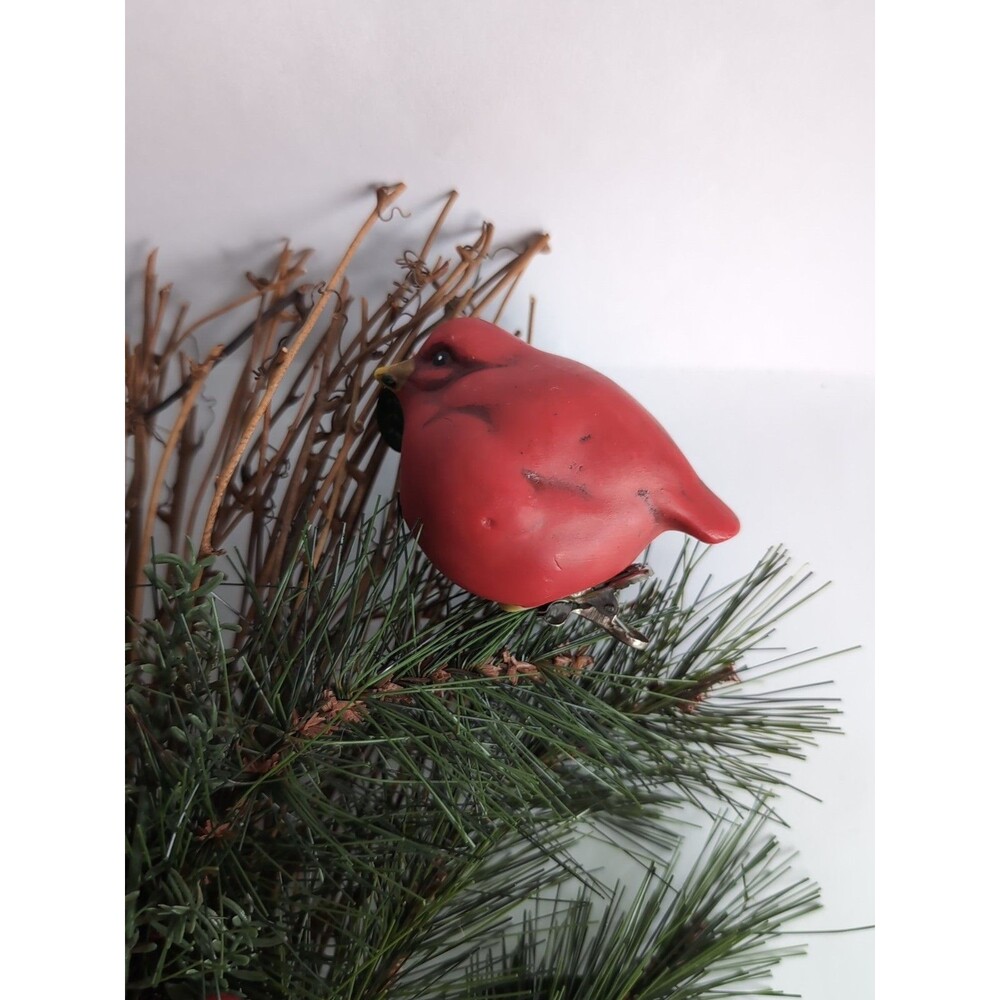 Vtg Cardinal Bird Ornament Christmas Clip-on Ceramic Silvestri 3" Red